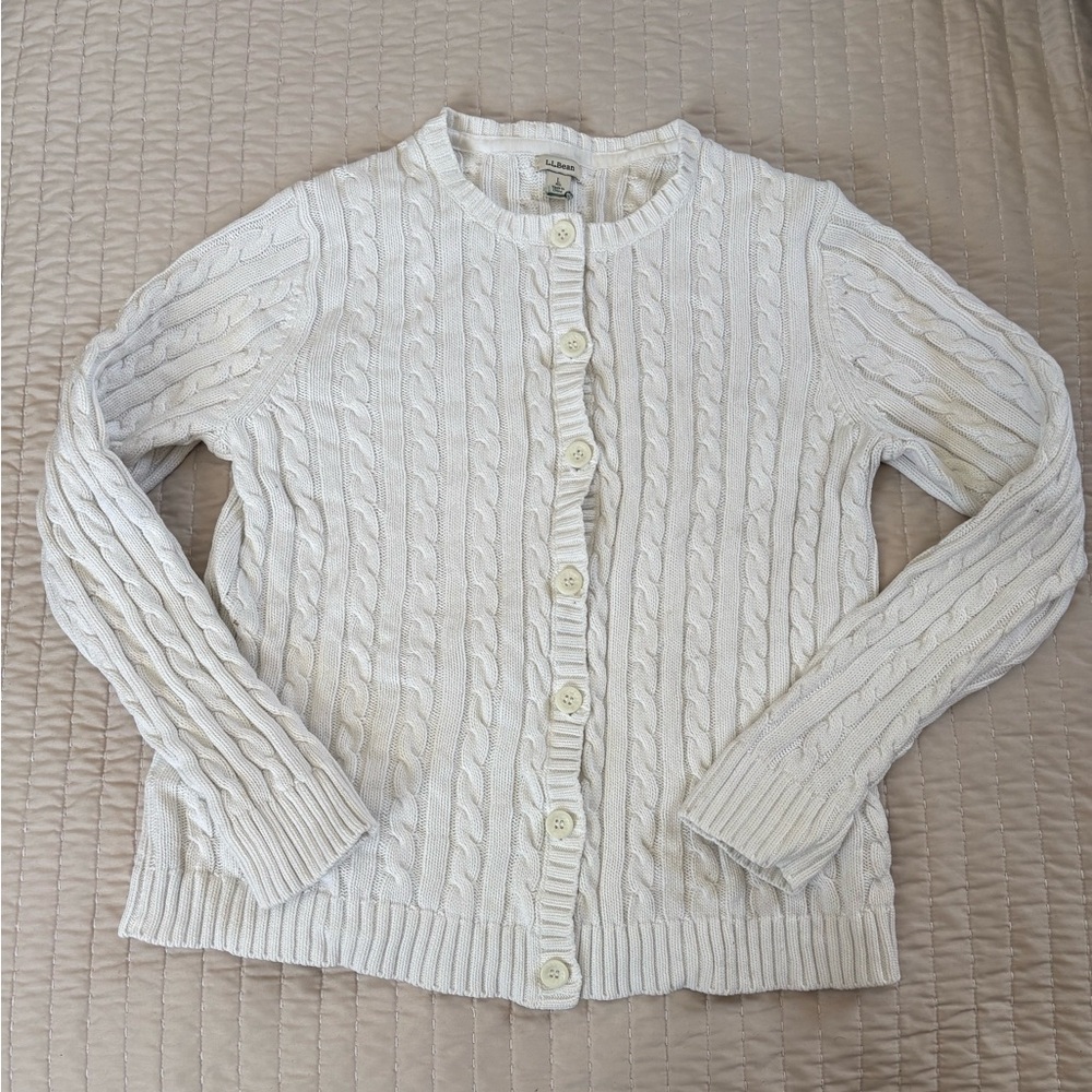 L.L. Bean Women's Cream Cable Knit Cardigan